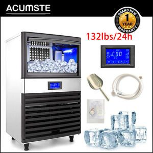 132lbs 55KG Commercial Ice Maker Stainless Steel Restaurant Ice Cube Machine US