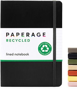 Recycled Lined Notebook Journal- Hardcover with Elastic Closure and Bookmark- Re