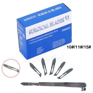 100Pcs/box Dental Surgical Scalpel Blades 10#/11#/15# Tip Carbon Steel 3# Handle
