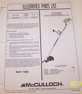 McCULLOCH TRIMMER TITAN 2565 AV OEM ILLUSTRATED PARTS LIST