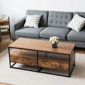 47  2-Tier Cocktail 2 Drawer Coffee Table Metal Desk