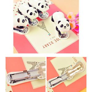 Cute Panda Office Student Small Mini School Home Stapler Staples Set Plastic CL