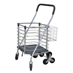Milwaukee Utility 3Wheel Steel Easy Climb GripHandle Shopping Cart Basket Silver