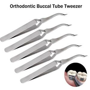 5 Orthodontic Lingual Bracket &amp; Buccal Tube Holder Tweezers Ortho Dental Pinzas