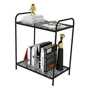 2-Tier Shelf, Record Player Stand Metal Organizer Storage Shelving Unit for