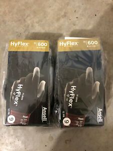 24 Pair Ansell HyFlex 11-600 Multipurpose Gloves Black/Gray Size 9