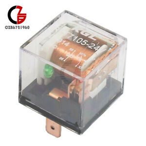 DC 24V 80A 1NO 1NC SPDT 5 Pins Green Indicator Light Truck Car Relay