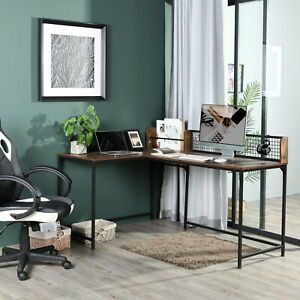 65-inch Office Study L-shaped Corner Game Table Modern Wooden Desktop Metal Legs