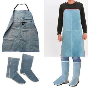 Work Apron for Men &amp; Women + 1Pair Protective Shoes Welder Clothing, Blue