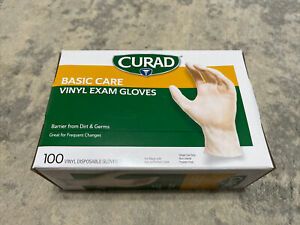 Curad Basic Care Vinyl Exam Gloves, one size fits most, 100 count box