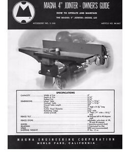 Shopsmith Magna 4&#034; 620 Jointer Owners Operator Maintenance Manual
