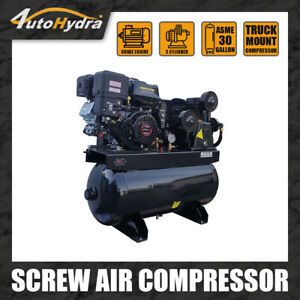 Gas-Powered 180PSI Air Compressor 13HP ASME 30Gallon Truck Bed Piston Pump