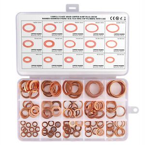 150Pcs M5-M22 Copper Diesel Injector Washer Gasket Set Seal Assortment Set