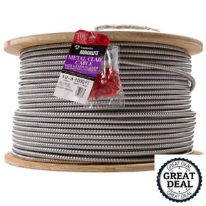 Stranded CU MC (Metal Clad) Armorlite Cable 12/3 X 1000 Ft Insulated Cale Wires