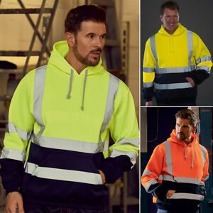 Men&#039;s Hi Vis High Visibility Hoodie Jacket Coat Safety Reflective Vest Work Tops