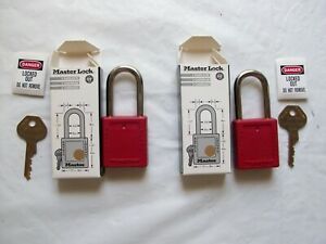 2  &#034;Master Lock 410 Mini Red Padlocks&#034;  New In Box
