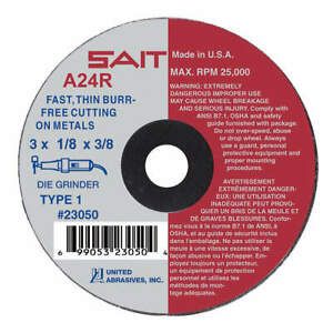 UNITED ABRASIVES-SAIT 23075 CutOff Wheel,A24R,4&#034;x.125&#034;x3/8&#034;,15278rpm