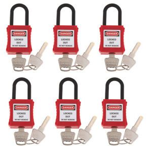 6 Pieces Strong Firm Safety Lockout Padlock Lock Keyed, Key Retaining, Safe