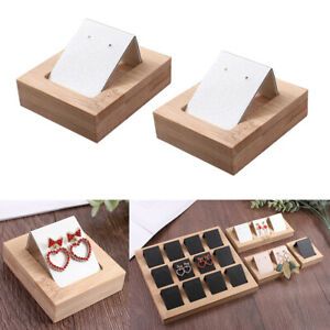 2Pcs Paper Earring Card Holder and Bamboo Tray Jewelry Accessories White