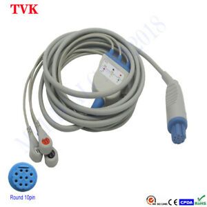 3 leads  ECG Cable For Datex Cardiocap 5, AX/3, AHA, Snap, Compatible EKG Cable