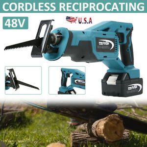 Cordless Reciprocating Saw Electric Lithium Sabre Saw Tool 48V Battery+4Blades