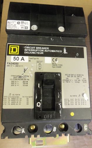 Square d fa fa34050 3 pole 50 amp 480 volt circuit breaker chipped for sale