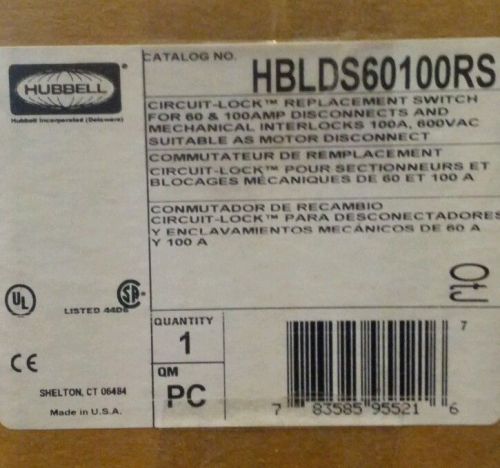 New Hubbell HBLDS60100RS 100 Amp Disconnect Switch 600 VAC NIB