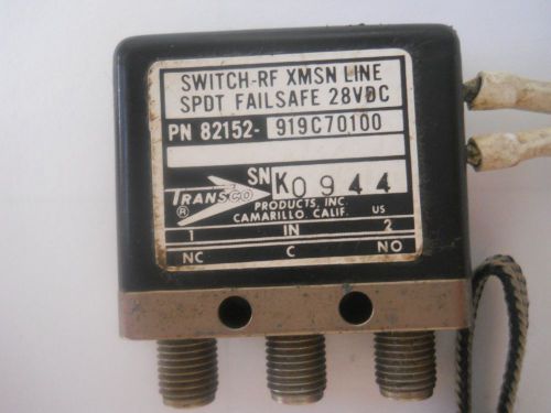 Transco Switch-RF Xmsn line SPDT FAILSAFE 28VDC DC-18GHz SMA PN 82152-919C70100