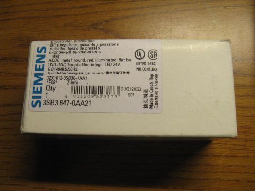 SIEMENS 3SB3 647-0AA21 RED 24V LED PUSHBUTTON, NEW IN BOX, (2 AVAIL) CHEAP!!