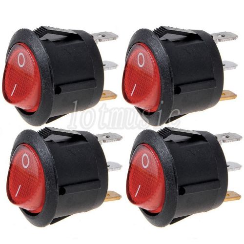 4* Round Red 3 Pin SPST ON-OFF Rocker Switch With Neon Lamp