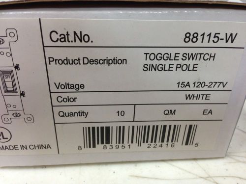 10PC. 15A Toggle Switches Single Pole Light Switch White 88115-W