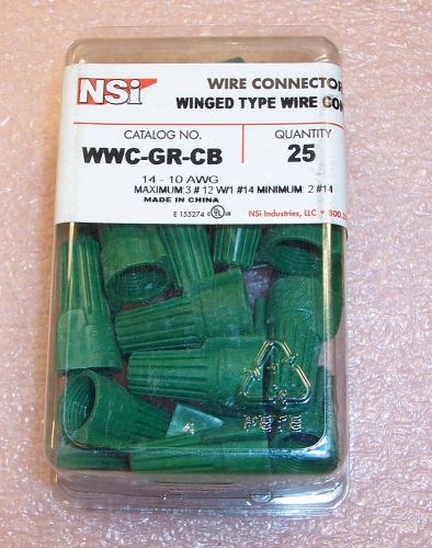 QTY (50)  GREEN WINGED WIRE CONNECTORS WIRE NUTS 14-10AWG  WWC-GR-CB NSI