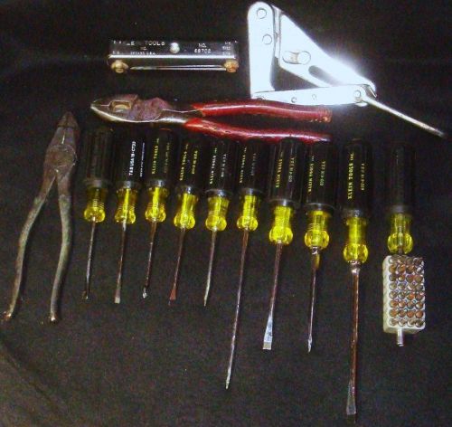 Klein Tool Lot Linemans pliers,screw drivers,32510multi,cable puller,hex key set