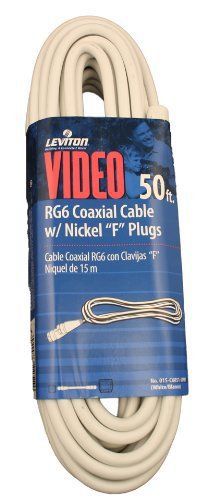 New leviton c6851-50w rg6 coax cable  nickel plated  50-feet  white for sale