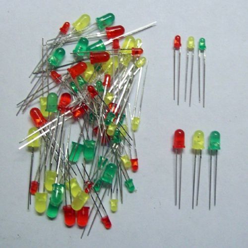 Assorted LEDs. 60 Pcs. 3mm &amp; 5mm. Red Yellow Green Diffused