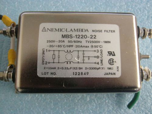 Nemic-Lambda Model: MBS-1220-22 Noise Filter.  250V ~ 20S, 50/60Hz  &lt;