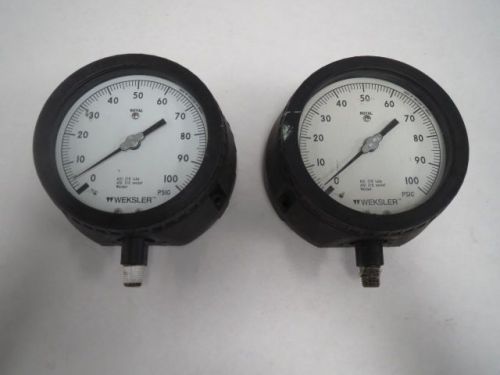 Lot 2 weksler 0-100psi pressure gauge 1/4in npt 4in face b201196 for sale
