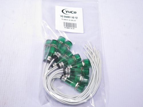 Lot of 10  yc-9wrt-1g-12 ac/dc 9mm led mini green pilot light wire-base ring+nut for sale