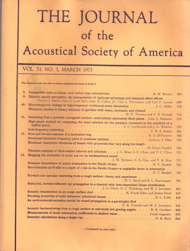 The Journal of Acoustical Society of America Vol.53 No.3, March 1973