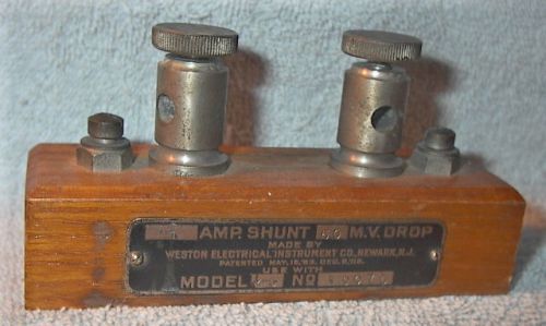 VINTAGE AMP SHUNT M.V. DROP WESTON ELECTRICAL INST CO 1893 &amp; 1908 BRASS &amp; OAK