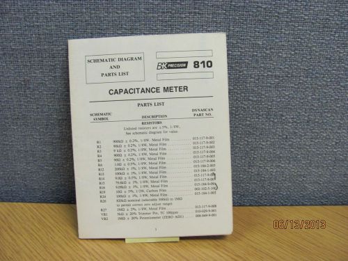 B+k model 810: capacitance meter - schematic diagram &amp; parts list, prod # 17437 for sale