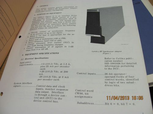 COLLINS MANUAL 7400A-4: RF Synthesizer Adapter - Operation, product # 19505