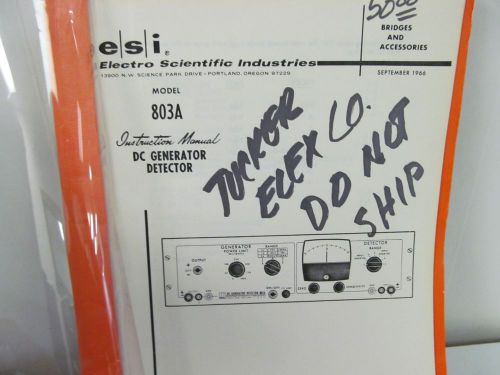 ESI 803A DC Generator Detector Instruction Manual w/schematics