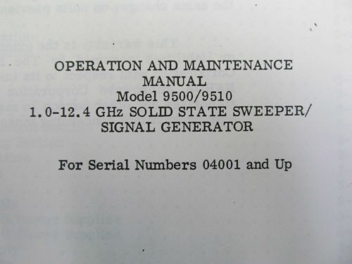 Narda 9500/9510 (sweep/signal generator: (s/n 04001 &amp; up) oper/maint man w schem for sale