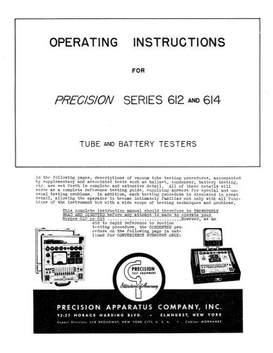 Precision Tube Tester 612 and 614 Operating Instructions