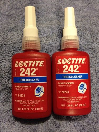 New! Loctite 242 50ml ThreadLocker - Blue - Medium Strength (Lot of 2 Bottles)