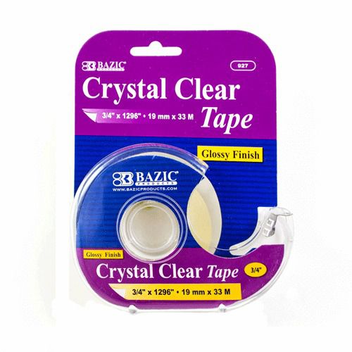 BAZIC 3/4&#034; X 1296&#034; Crystal Clear Tape w/ Dispenser, Case of 24