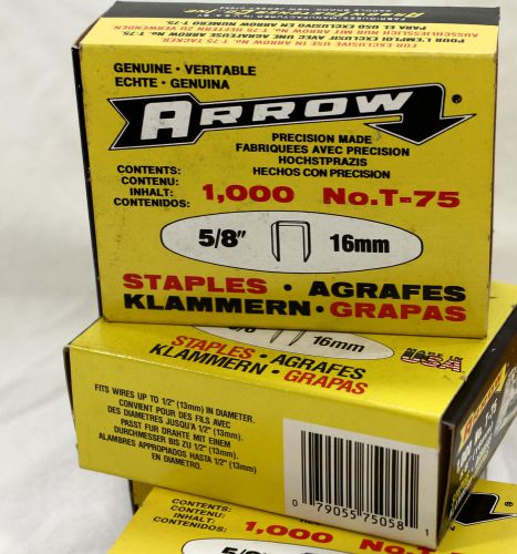 1,000 Arrow  T75 5/8&#034; Staples (1000/box) Ships Next Day Free (Domestic)