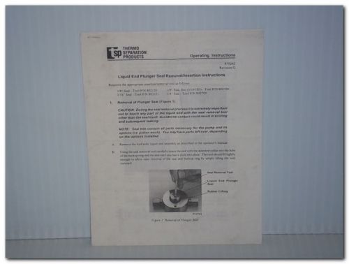 THERMO SEPARATION PRODUCTS 870242 LIQUID END PLUNGER SEAL REMOVAL INST MANUAL