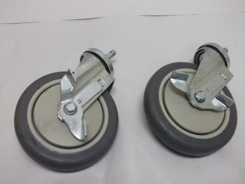 Pair of 6&#034; Heavy Duty Locking Casters Industrial Rubber Wheels Stem Casters
